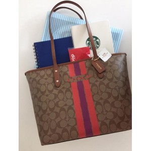 [NEW] COACH 38405 VARSITY STRIPE CITY ZIP TOTE IN SIGNATURE